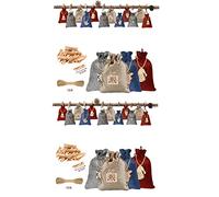Giwnhvx 2 set Christmas Advent Calendar Bag Set 24 Days Drawstring Gift Bag with Christmas Hanging Wooden Pendant Candy Bag