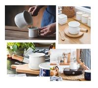 Giwnhvx 2X Enamel Milk Pan, Mini Butter Warmer 10cm Saucepan Pan Cookware with Wooden Handle, for Heating Small Liquid Portions