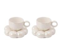 Giwnhvx 2X Flower Coffee Cup & Saucer Set Cute Mug & Saucer Set Ceramic Coffee Cup with Sunflower Saucer Latte Cups 6.7Oz White