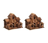 Giwnhvx 2X Hanging Wooden Bird House for Outside 6 Hole Wooden Bird House Courtyard Backyard Decorations