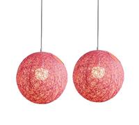 Giwnhvx 2X Pink Bamboo, Rattan and Ball Chandelier Individual Creativity Spherical Rattan Nest Lampshade