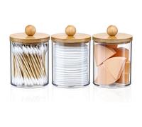Giwnhvx 2X Qtip Holder, Bathroom Organizer Accessories Storage Containers Clear Plastic Jars with Bamboo Lids for Cotton Ball