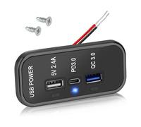 Giwnhvx 3 Ports 12V USB Outlet Charger, PD3.0 Type C, QC 3.0 USB A & 2.4A USB A Fast Charger Socket Adapter for Car Marine