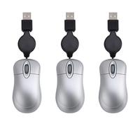 Giwnhvx 3X Mini USB Wired Mouse Retractable Cable Tiny Small Mouse 1600 DPI Optical Compact Travel Mice (Silver)