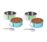 Giwnhvx 4 Pieces Crate Dog Bowl, Removable Stainless Steel Pet Kennel Hanging Food Water Feeder Bowl Cage Coop Cup with Spoon