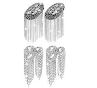 Giwnhvx 4 Pieces Crystal Fringe Epaulets Fringe Shoulder Jewelry Rhinestone Shoulder Plate Clothing Epaulets Decor, (Silver)