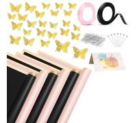 Giwnhvx 40 Sheets Flower Wrapping Paper, Waterproof Floral Bouquet Wrapping Paper Sheets Gold Edge with Ribbons Flower Pins
