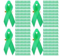 Giwnhvx 400 Pieces Awareness Ribbon Satin Ribbon Lapel Pins Fabric Ribbons with Safety Pins for Women Men (Green)