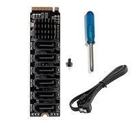 Giwnhvx 4X M.2 MKEY PCI-E Riser Card M.2 NVME to SATA3.0 PCIE to 6Gpbsx6-Port Expansion Card ASM1166 Support PM Function