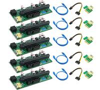 Giwnhvx 5 Pcs 010-X PCIE 1X to 16X USB3.0 60mm Graphics Card Extension Riser Card with Flash LED for GPU BTC Mining New Version