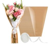 Giwnhvx 50 Piece Bouquet Flower Bags, Bouquet Wrapping Paper Kraft Flower Cover with Ribbon for Florist (22x14.2 Inches)