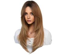 Giwnhvx 64cm European and American Simulation Wig Female Long Hair Center Parted Full Head Set Long Hair Female Set Head Wig Easy Install Easy to Use,C