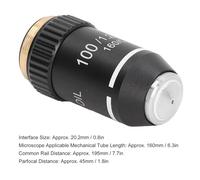 Giwnhvx 6X Biological Microscope Lens, 195 Achromatic Black Objective Lens 100X Oil High Power Objective Interface 20.2mm Thread