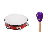 Giwnhvx A Wooden Maraca Musical Instrument Children's Toy & 8Inch Musical Tambourine Tamborine Drum Round Percussion Gift