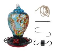 Giwnhvx Bird Feeder with 5 Perches Hand Blown Glass Bird Feeders for Outdoors Hanging 30 Fuild Oz,E