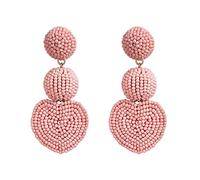 Giwnhvx Bohemian Ethnic Style Geometric Round Love Rice Beads Pendant Big Earrings Wedding Ladies Jewelry Light Pink