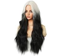 Giwnhvx Female Long Curly Hair Center Parted Wig Bangs Water Ripple Chemical Fiber Wig Long Curly Wig White Black Gradient 70cm