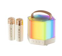 Giwnhvx Karaoke Machine,Bluetooth Portable Karaoke Speaker with with Dazzling Lights for Adults and Kids Microphones Easy to Use White