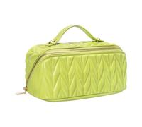 Giwnhvx Leather Travel Makeup Bag Large Capacity Toiletry Bag Organizer for Women with Waterproof Interior Pocket, Light Green