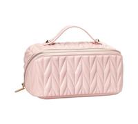 Giwnhvx Leather Travel Makeup Bag Large Capacity Toiletry Bag Organizer for Women with Waterproof Interior Pocket, Easy to Use Pink