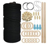 Giwnhvx Macrame Cotton Cord 3mm with Macrame Beads Wooden Wooden Rope Wooden Rod with Hooks for Plant Wall Hangers Macrame Set