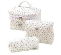 Giwnhvx Makeup Cosmetic Bag 3 Pcs Cotton Quilted Makeup Bag Aesthetic Floral Toiletry Bag for Women H