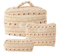 Giwnhvx Makeup Cosmetic Bag Cosmetic Bag 3 Pcs Cotton Quilted Makeup Bag Aesthetic Floral Toiletry Bag for Women E