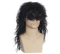 Giwnhvx Men Wigs Punk Flaccid Long Curly Wig for Male High Temperature Fiber Rock Cosplay Costume,Black