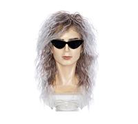 Giwnhvx Men Wigs Punk Flaccid Long Curly Wig for Male High Temperature Fiber Rock Cosplay Costume,Silver White & Brown