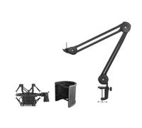 Giwnhvx Mic Arm Stand for Recording,Podcasting,Adjustable Suspension Boom Scissor Arm Stand with Filter,Shock Mount Black