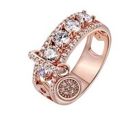 Giwnhvx New Plated Disc Ring Gorgeous Round White Rhinestone Engagement Ring Wedding Jewelry Hand Jewelry Rose Gold 8