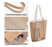 Giwnhvx Portable Mesh Bag Swimming Beach Bag Fit For Towels Women Cosmetic Makeup Bag Brown
