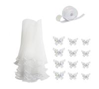 Giwnhvx White Flower Wrapping Paper Kit 4.37 Yards Pearl Lace Mesh for Bouquets, Wave Tulle with Ribbons and 3D Butterflies