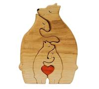 Giwnhvx Wooden Bear Family Statue Family Art Puzzle Desktop Ornament Family Heart Puzzle Home Decoration, B