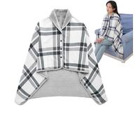 Giwoatln Fleece Wearable Blanket, 100x140cm Plaid Lap Blanket ComfyPoncho Plush Blankets Throw, Multiway Plaid Poncho Shawl Wrap, Shawl Wrap Cover Cape With Buttons For Mom, Grandma, Wife