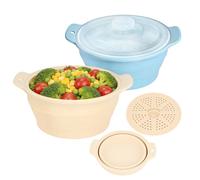 GIWOSK 2 Pack Microwave Vegetable Steamer, 42oz Large Collapsible Silicone Steamers With Lid & Removable Rack, Food-grade Veggie Steamer Basket for Broccoli, Dumplings, Fish, Dishwasher & Freezer Safe