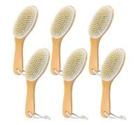 GIWOSK 6 Pack Dry Brushing Body Brush, Soft Natural Bristle Exfoliating Dry Brush with Contoured Wooden Handle for Lymphatic Drainage Cleaning Body Skin Care