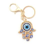 Giwotu Evil Eye Keychain Ring Fatima Hamsa Hand Crystal Rhinestones Resin Lucky Nazar Amulet Palm for Women Men Car Keys Bag, Gold 2, One Size