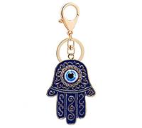 Giwotu Evil Eye Keychain Ring Fatima Hamsa Hand Crystal Rhinestones Resin Lucky Nazar Amulet Palm for Women Men Car Keys Bag, Blue, One Size