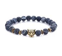 Giwotu Unisex 8 mm Volcanic Lava Rock Gold Plated Panther Leopard Head Bead Buddha Bracelet Natural Stone Essential Oil Diffuser Chakra Yoga Stretchable Bracelet, One Size, Metal