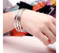 Gixaxak 1 Pcs 925 Sterling Silver Bracelet Stainless Steel Glossy Stackable Thin Round Bangle Bracelet 3mm for Women Oval Solid Plain Polished Bracelet Adjustable Opening