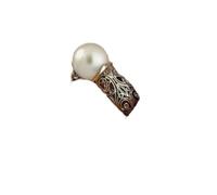 Gixaxak 14 Carat Gold Vintage Pearl Ring Pearl Ring Handmade Gold Rings for Men Jewellery Gold Cubic Zirconia Cultured Pearl Ring Men's Gold Engraving Pearl Ring Men's Punk Rings Vintage Ring, Size 6