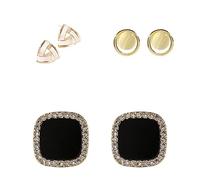 Gixaxak 14K Gold 4mm Freshwater Cultured Pearl Button Stud Earrings for Women Black Zircon Moonstone Earrings Triangle Earrings Three Piece Set Sterling Silver No Gemstone