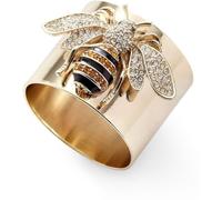Gixaxak 14k Gold Plated Bee Ring for Men Women Signet Ring Hammered Handmade Turkish Artisan Designer Jewelry Bee Wide Full Zircon Fashion Ring, Size 6, Gold