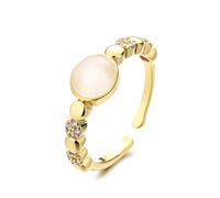 Gixaxak 14K Gold Plated Gold Rings Handmade Jewelry Opal Stone Ring Open Ring Gold-Plated 14K Gold Rainbow Moonstone Oval Shaped Ring Jewelry Rainbow Moonstone Ring Gemstone