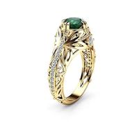 Gixaxak 14k Gold Plated Green Simulated Emerald Green Zircon Diamond Ring Emerald Diamond Ring Women Anniversary Engagement Wedding Gemstone Ring (10)