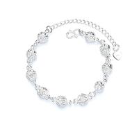 Gixaxak 925 Sterling Silver Adjustable Bead Bracelet for Women, Handmade Pearl Bracelet, Silver Plated Hollowed Out, Exquisite Round Ball Bracelet, Adjustable Opening, Sterling Silver