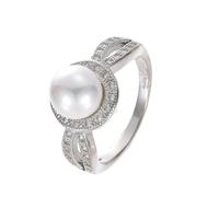 Gixaxak 925 Sterling Silver Cubic Zirconia Infinity Ring Cubic Zirconia 6mm White Freshwater Cultured Pearl Wedding Engagement Ring, Size 6, Stone:, No Gemstone