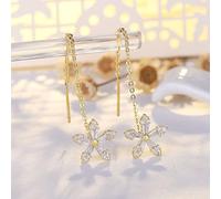 Gixaxak 925 Sterling Silver Flower Earrings Dangle Chain for Women Flower Long Dangle Threader Earrings Tassel 14K Gold Tassel Zircon Flower Earrings Ear Stud Earrings, Sterling Silver, Zircon