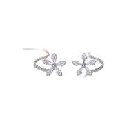 Gixaxak 925 Sterling Silver Flower Earrings Dangle Chain for Women Flower Long Dangle Threader Earrings Tassel 14K Gold Tassel Zircon Flower Earrings Ear Stud Earrings, Sterling Silver, Zircon